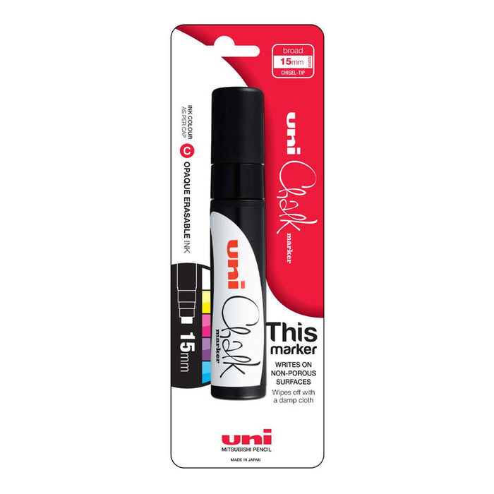 Uni Chalk Marker 15mm Chisel Tip Black PWE-17K_1