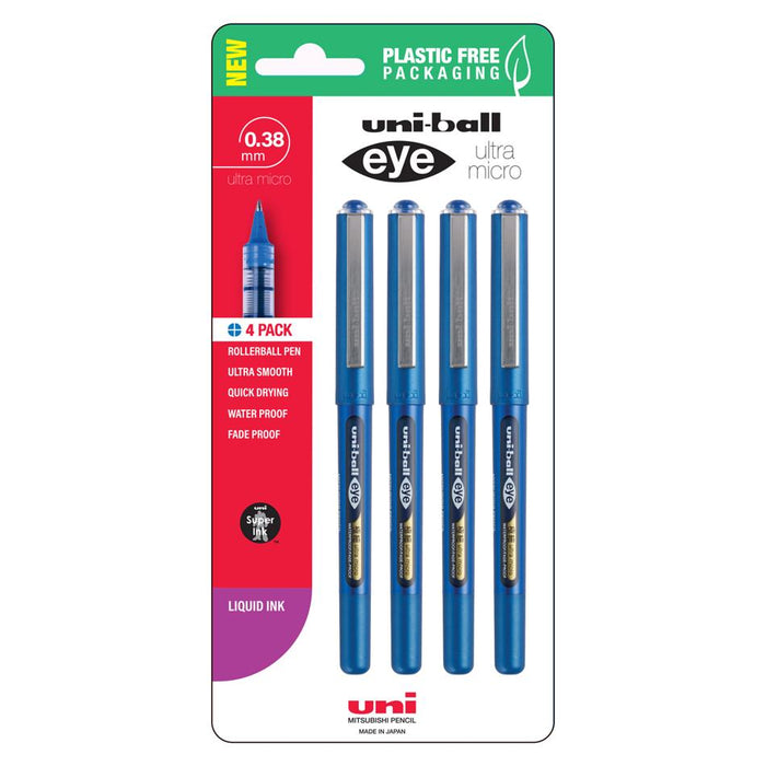 Uni Eye 0.38mm Ultra Micro Rollerball Pens Blue Pk4_1