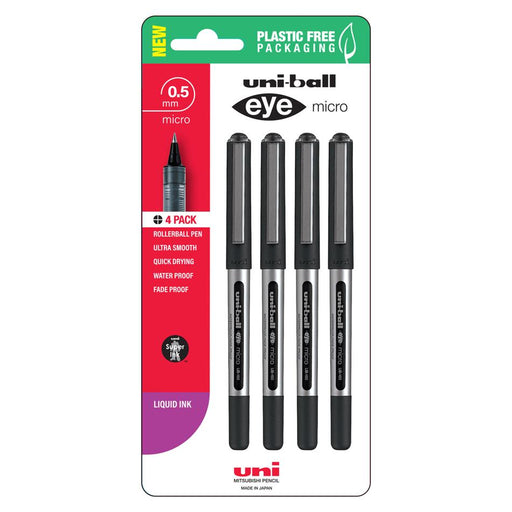 Uni Eye 0.5mm Micro Rollerball Pens Black Pk4 250351_1