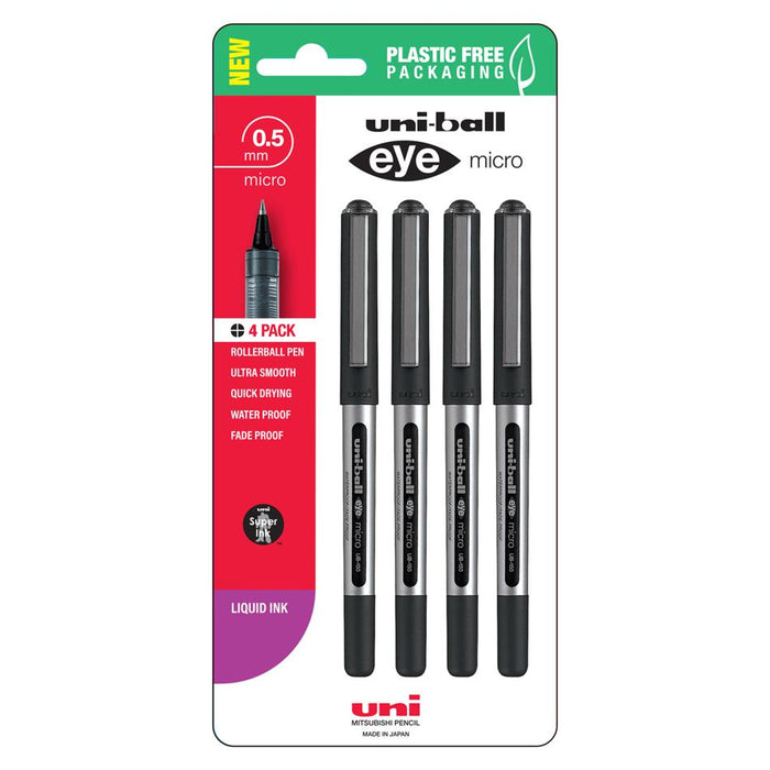 Uni Eye 0.5mm Micro Rollerball Pens Black Pk4 250351_1