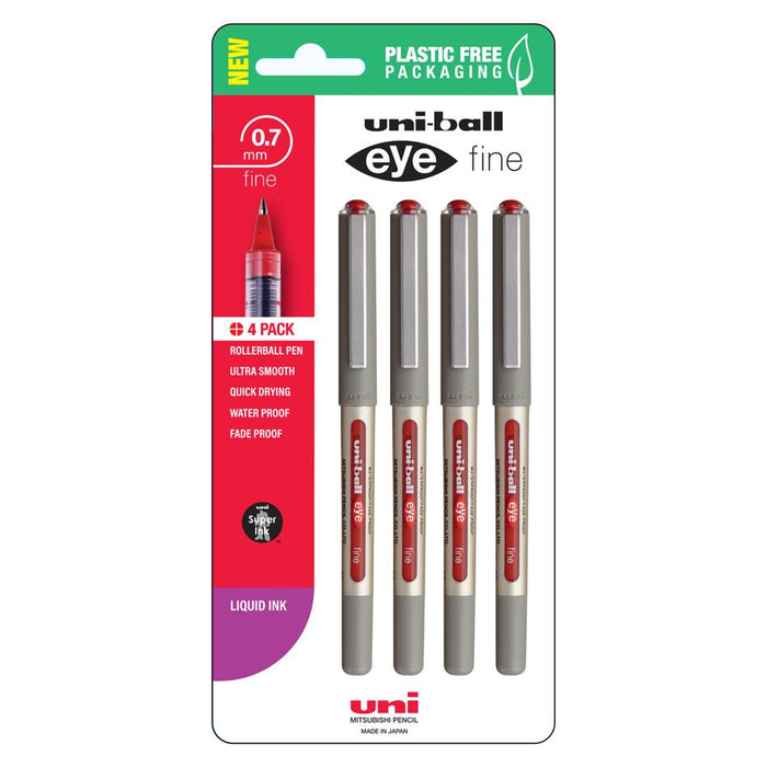 Uni Eye 0.7mm Fine Rollerball Pen Red Capped Pk4 250358_1