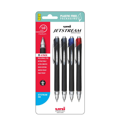 Uni Jetstream 1.0mm Retractable Rollerball Pens Assorted Pk4_1
