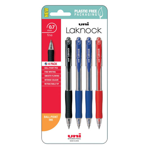 Uni Laknock 0.7mm Fine Retractable Pen Assorted Pk4_1