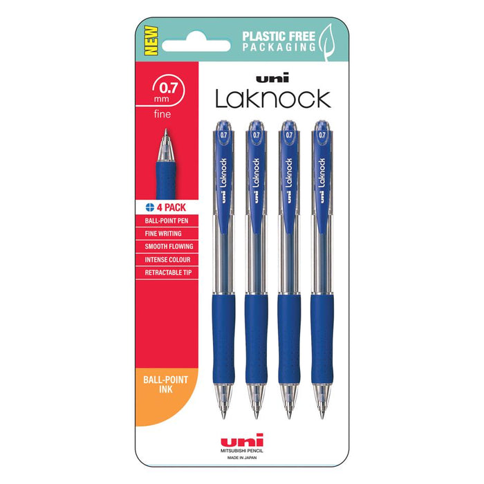 Uni Laknock 0.7mm Retractable Blue Pens Pk4 250334_1