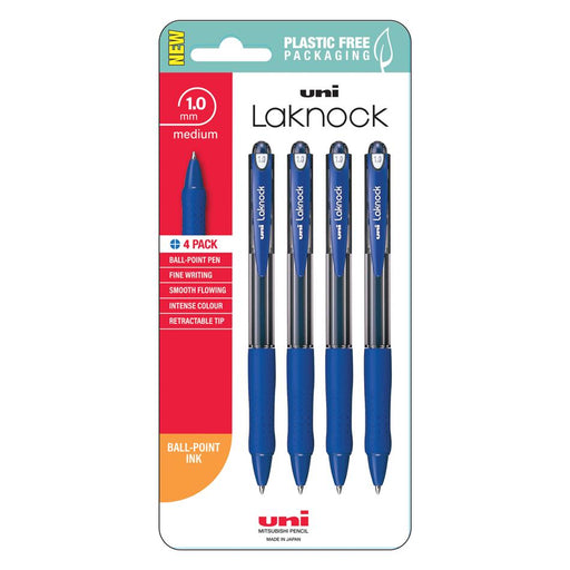 Uni Laknock 1.0mm Retractable Blue Pens Pack of 4_1
