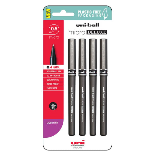 Uni Micro Deluxe Rollerball Pens 0.5mm Black Pk4 250354_1