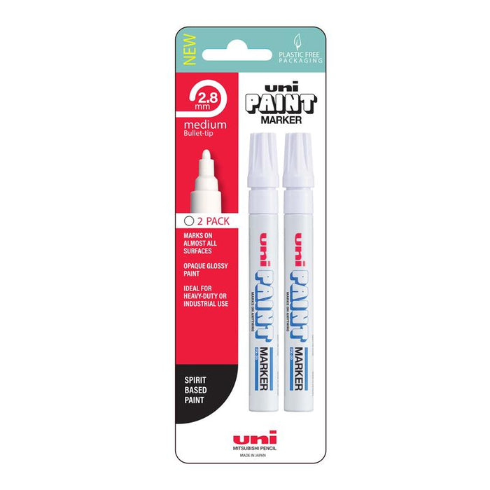 Uni Paint Marker 2.8mm Bullet Tip White Hangsell 2pk 250331_1