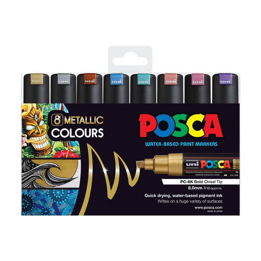 Uni Posca 8mm Chisel Tip Marker 8 Pack - Metallic Colors_1