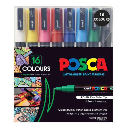 Uni Posca Fine Tip Markers 16 Pack Assorted Colors PC-3M_1