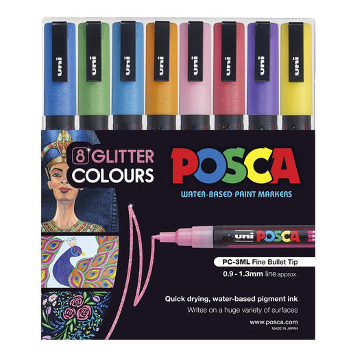 Uni Posca Glitter Markers 0.9-1.3mm 8 Pack PC-3M_1
