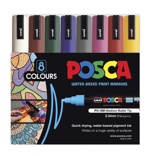 Uni Posca Marker 1.8-2.5mm Med Bullet 8 Pack Dark Colours PC-5M 250239_1
