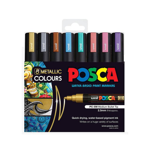 Uni Posca Marker 1.8-2.5mm Med Bullet 8 Pack Metallic PC-5M 250236_1