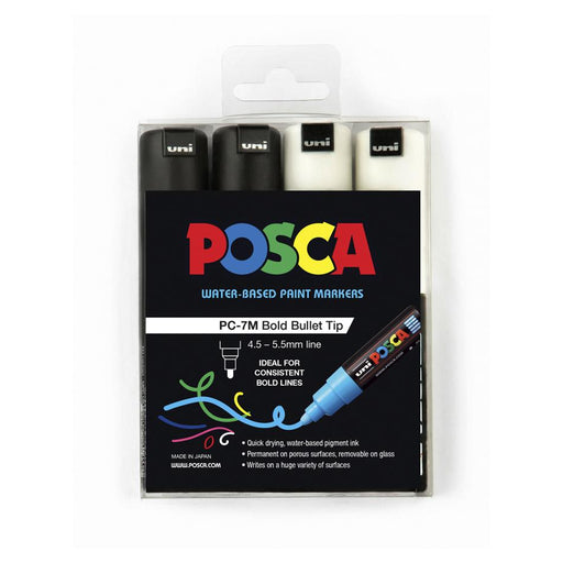 Uni Posca Marker 4.5mm 4-Pack Black & White PC-7M_1