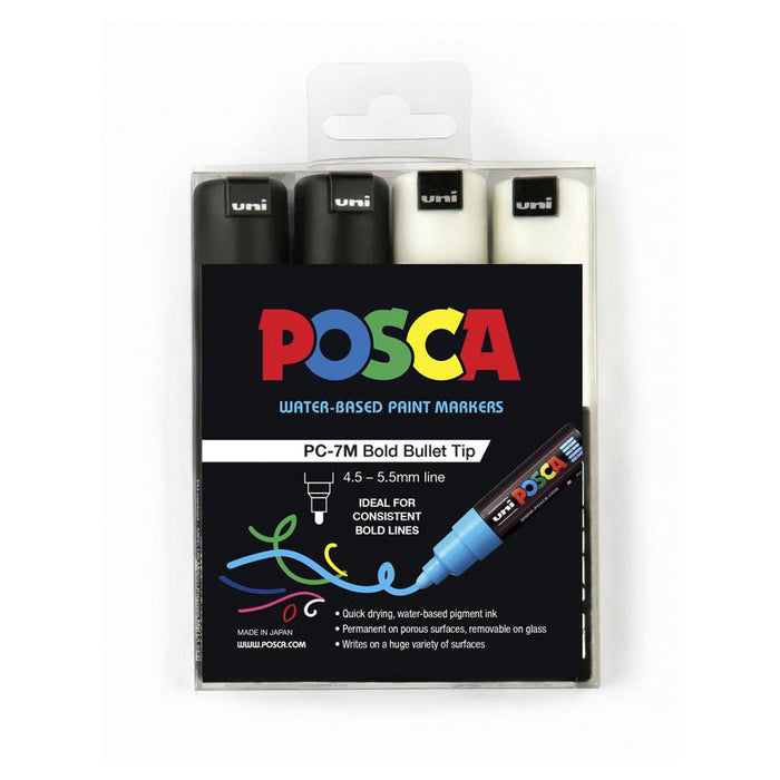 Uni Posca Marker 4.5mm 4-Pack Black & White PC-7M_1