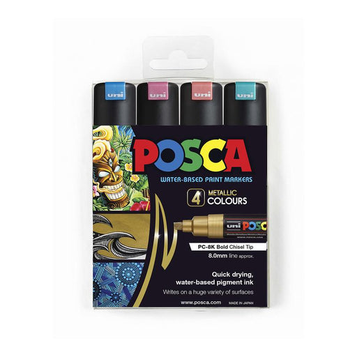 Uni Posca Marker 8.0mm Bold Chisel 4 Pack Metallic PC-8K 250233_1