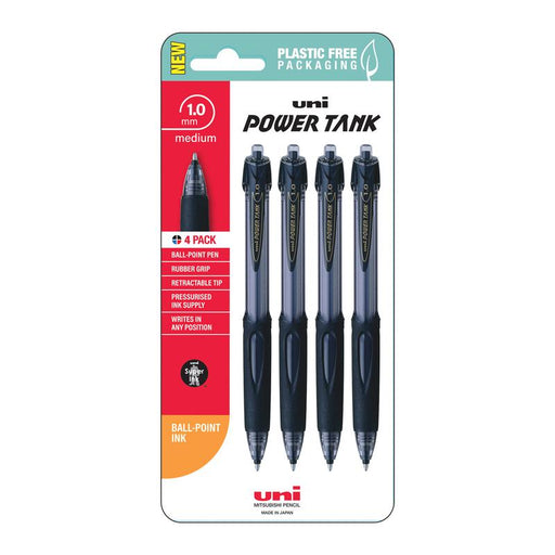 Uni PowerTank 1.0mm Retractable Black Hangsell Pk4 250339_1