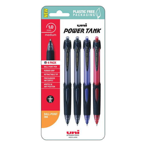 Uni PowerTank Retractable Pen 1.0mm Assorted Pack of 4_1