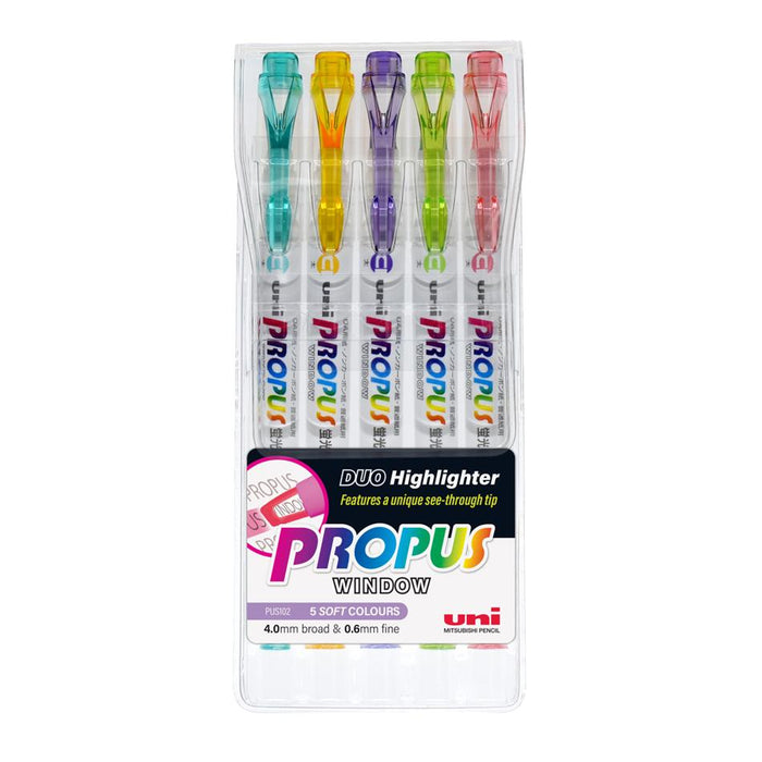 Uni Propus Double-Ended Highlighter 4mm0.6mm Pastel 5 Pack_1