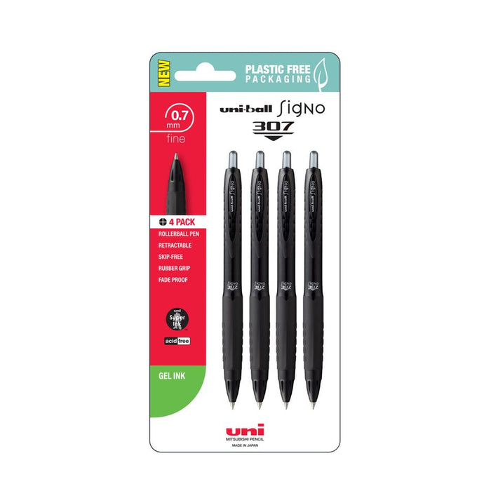 Uni Signo 307 Gel Pens 0.7mm Black Retractable Pk4_1