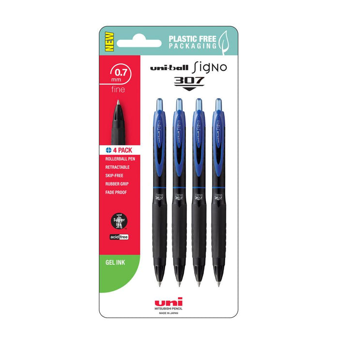 Uni Signo 307 Gel Pens 0.7mm Blue Pack of 4_1