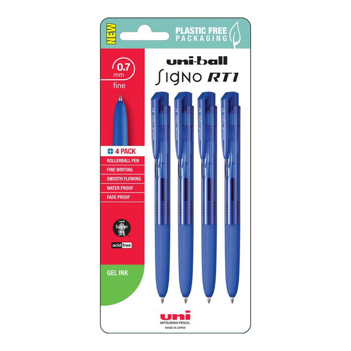 Uni Signo RT1 0.7mm Retractable Blue Hangsell Pk4 250361_1