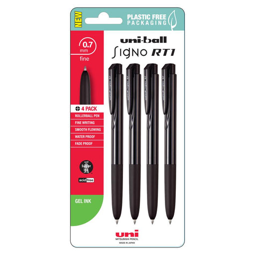Uni Signo RT1 0.7mm Retractable Gel Pens Pk4 Black 250360_1