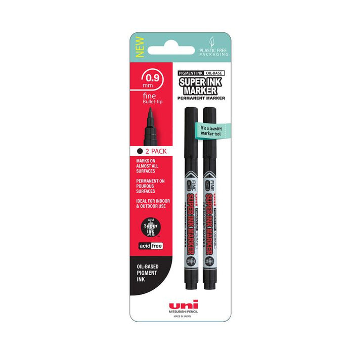Uni Super Ink Permanent Marker 0.9mm Black 2 Pack Hangsell PNA125 249005_1