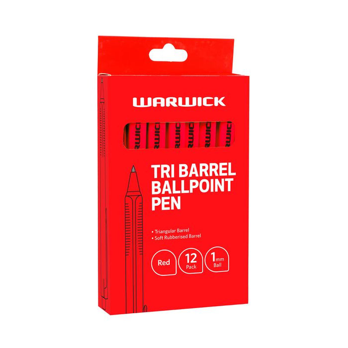 Warwick Pen Ballpoint Tri Barrel 1.0mm Medium Red Box 12 12025831_1