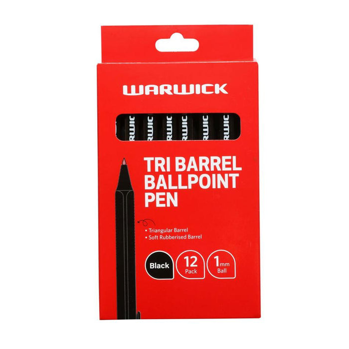 Warwick Tri Barrel Ballpoint Pens 1.0mm Black Pack of 12_1