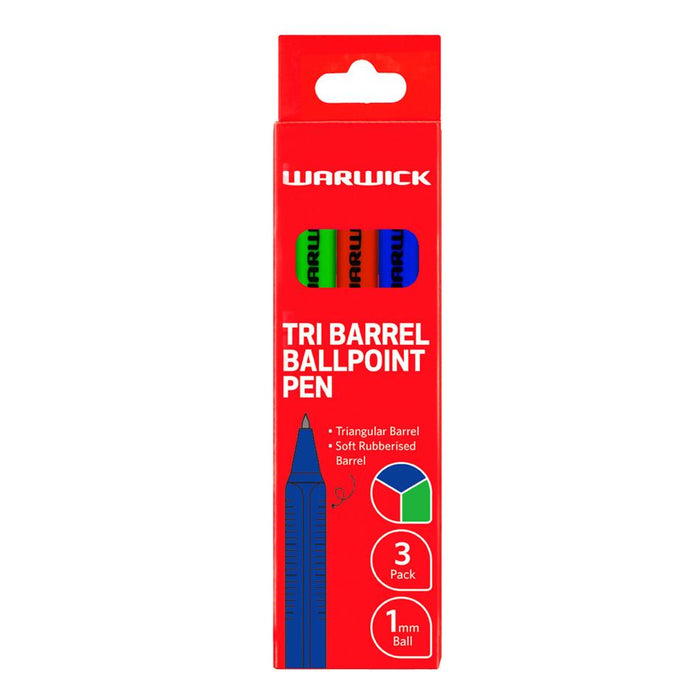 Warwick Tri Barrel Ballpoint Pens 1.0mm Pack of 3_1