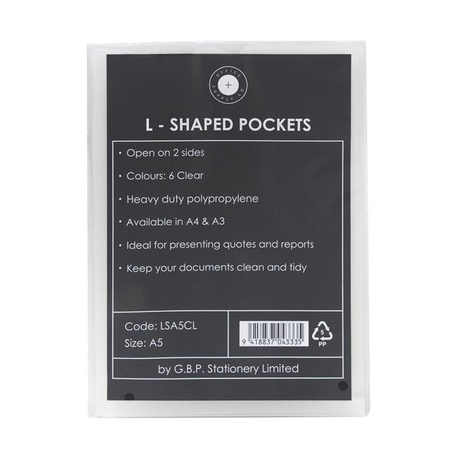 OSC L Shaped Pockets Heavy Duty A5 Clear Pack 6