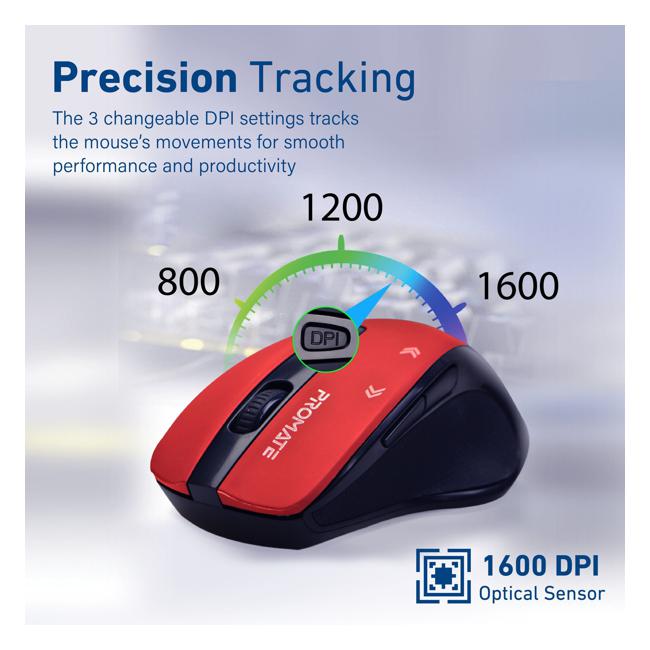 Promate Ezgrip Ergonomic Wireless Mouse With Quick Forward/Back-Folders