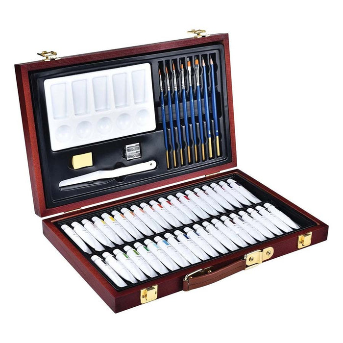 Reeves 51 Pieces Watercolour Art Paint Set In Wooden Box