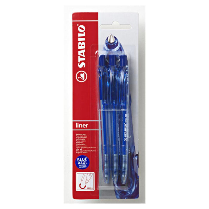 Stabilo Liner Ballpoint Pen Blue Card 3 0321530