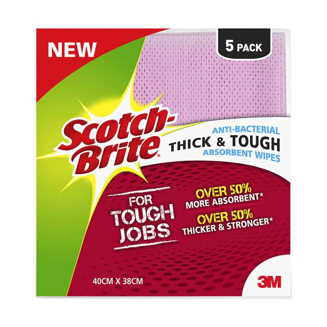 Scotch-Brite Anti-Bacterial Thick and Tough Absorbent Wipe Pkt/5-Marston Moor