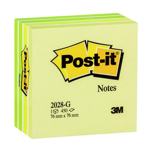 Post-it Notes Memo Cube 2028-G Green 76x76mm 450 sheet cube-Marston Moor