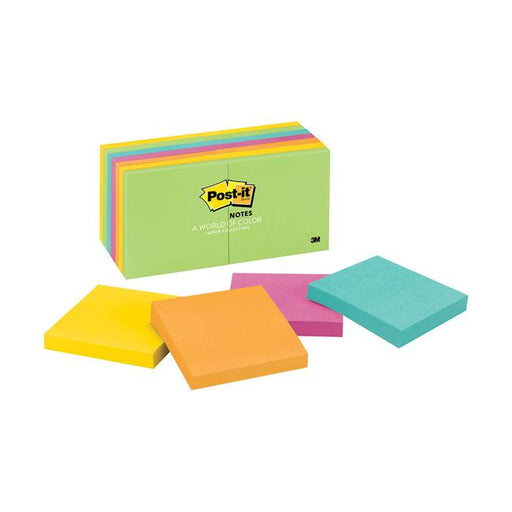 Post-it® Super Sticky Notes, 76 x 76 mm, Miami Collection, 3 Pads/Pack,  3321-SSMIA