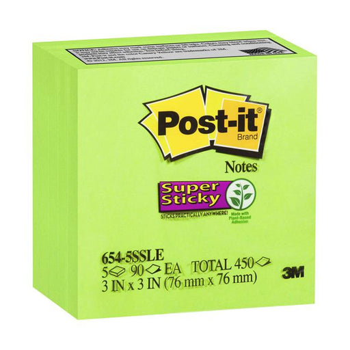 Post-it Super Sticky Notes 654-5SSLE 76x76mm Limeade Pack of 5-Marston Moor