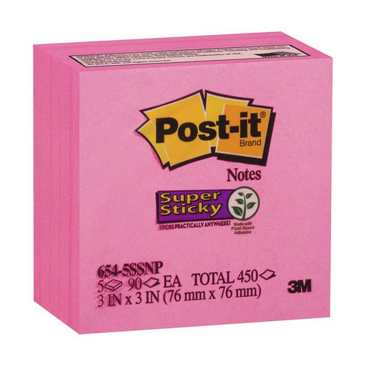 Post-it Super Sticky Notes 654-5SSNP 76x76mm Neon Pink Pack of 5-Marston Moor
