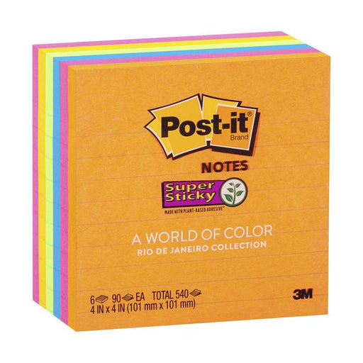 Post-it Super Sticky Lined Notes 675-6SSUC 101x101mm Rio Pack of 6-Marston Moor