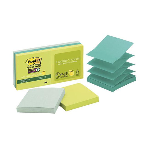 Post-it Recycled Super Sticky Pop-Up Notes R330-6SST 76x76mm Bora Bora Pack of 6-Marston Moor
