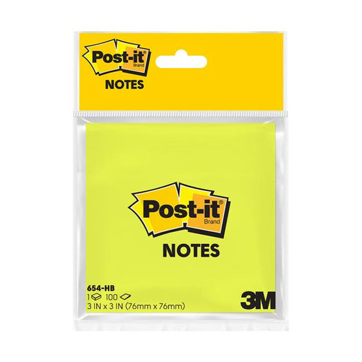 Post-it Notes 654-HB-1 Lime 76mm x 76mm Retail Pk/100 Sheets-Marston Moor