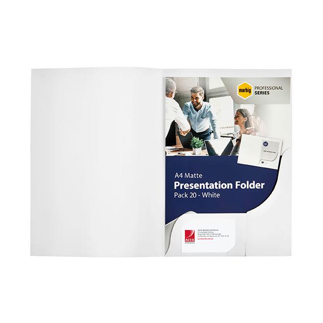 Marbig professional presentation folders a4 matte white pk20 -Marston Moor