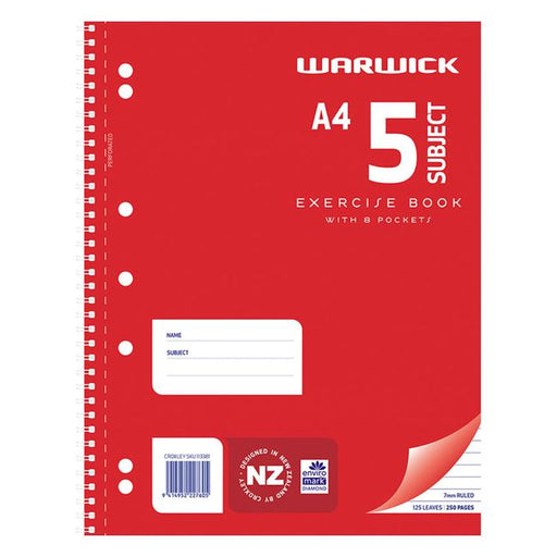 Warwick Exercise Book Spiral 5 Subject 125 Leaf A4 Ruled 7mm-Marston Moor