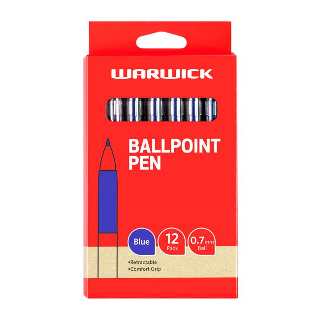 Warwick Pen Ballpoint Blue Retractable Medium Box 12 Comfort Grip-Marston Moor