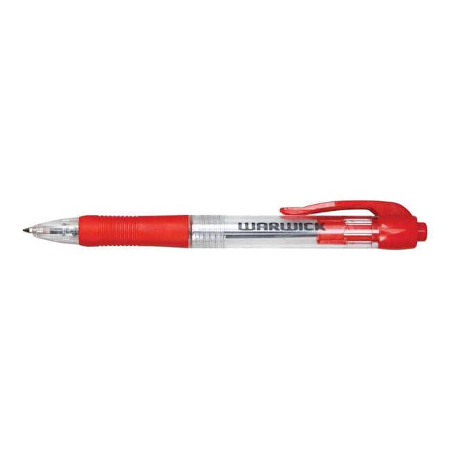 Warwick Pen Ballpoint Red Retractable Medium Box 12 Comfort Grip-Marston Moor