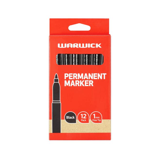 Warwick Marker Black Fine Tip Permanent Box Of 12-Marston Moor