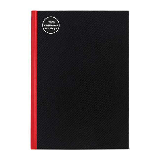 Milford Notebook A4 7mm with Margin Red & Black 100Lf-Marston Moor