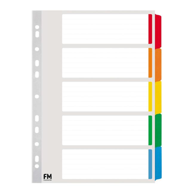 FM Indices A4 5 Tab Coloured Reinforced Cardboard
