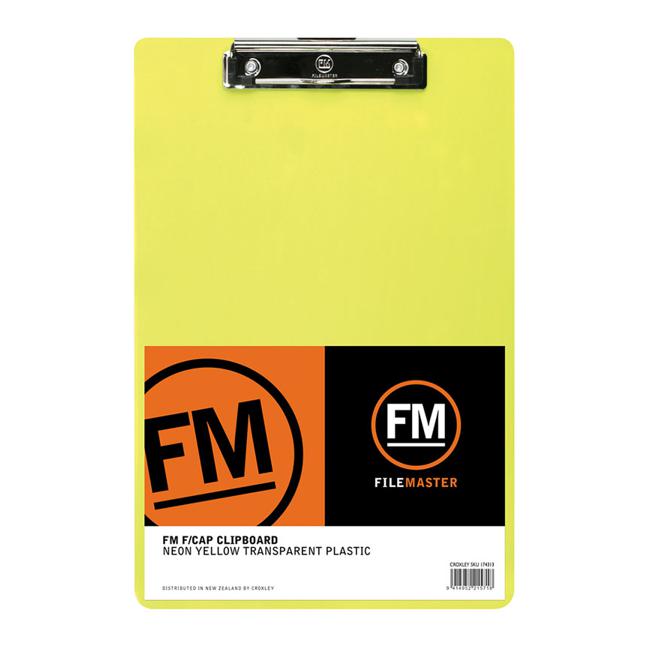 FM Clipboard Neon Yellow Foolscap Transparent Plastic